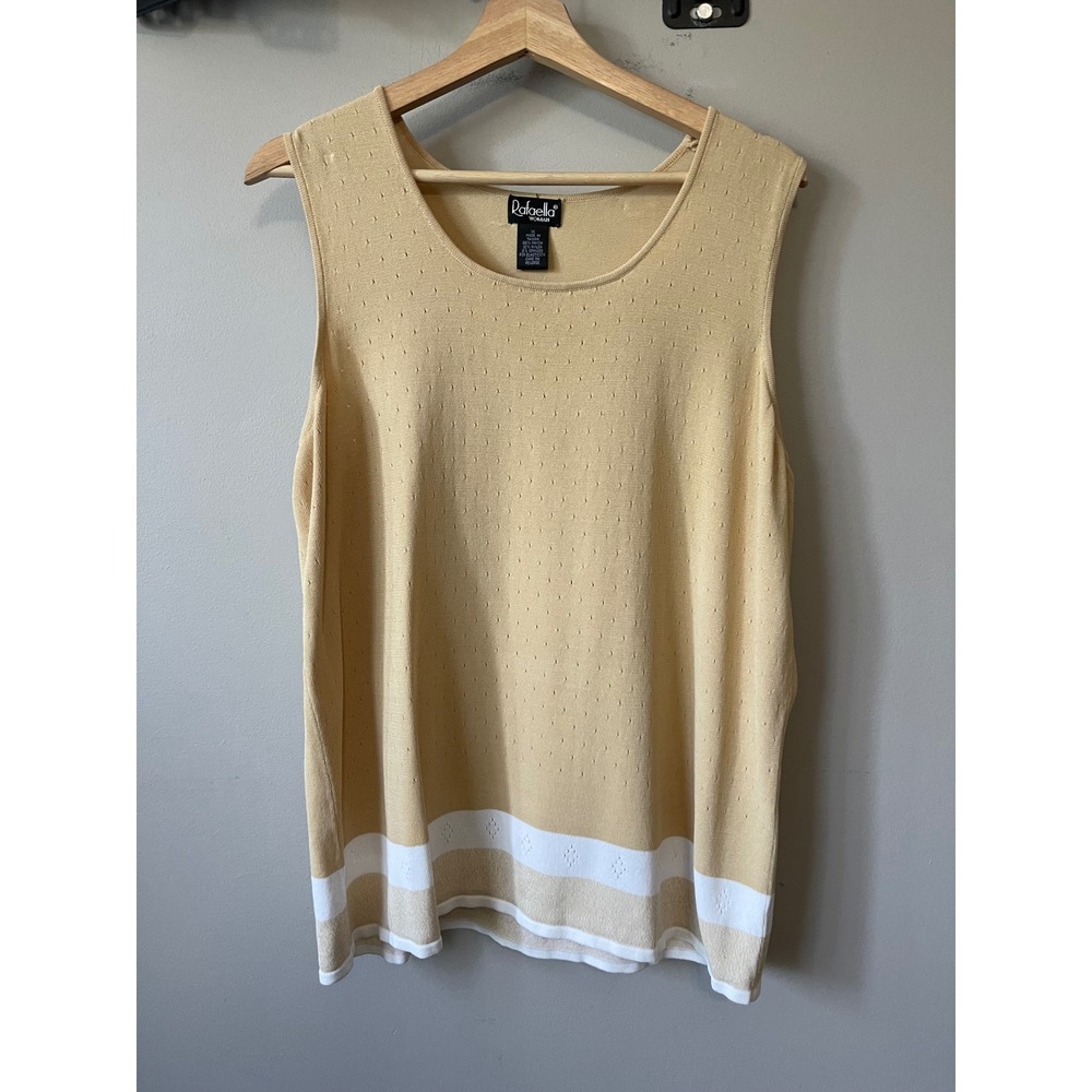 Rafaella Woman Tan Knit Sleeveless Scoop Neck Top Beige White Hem Stripe 1X